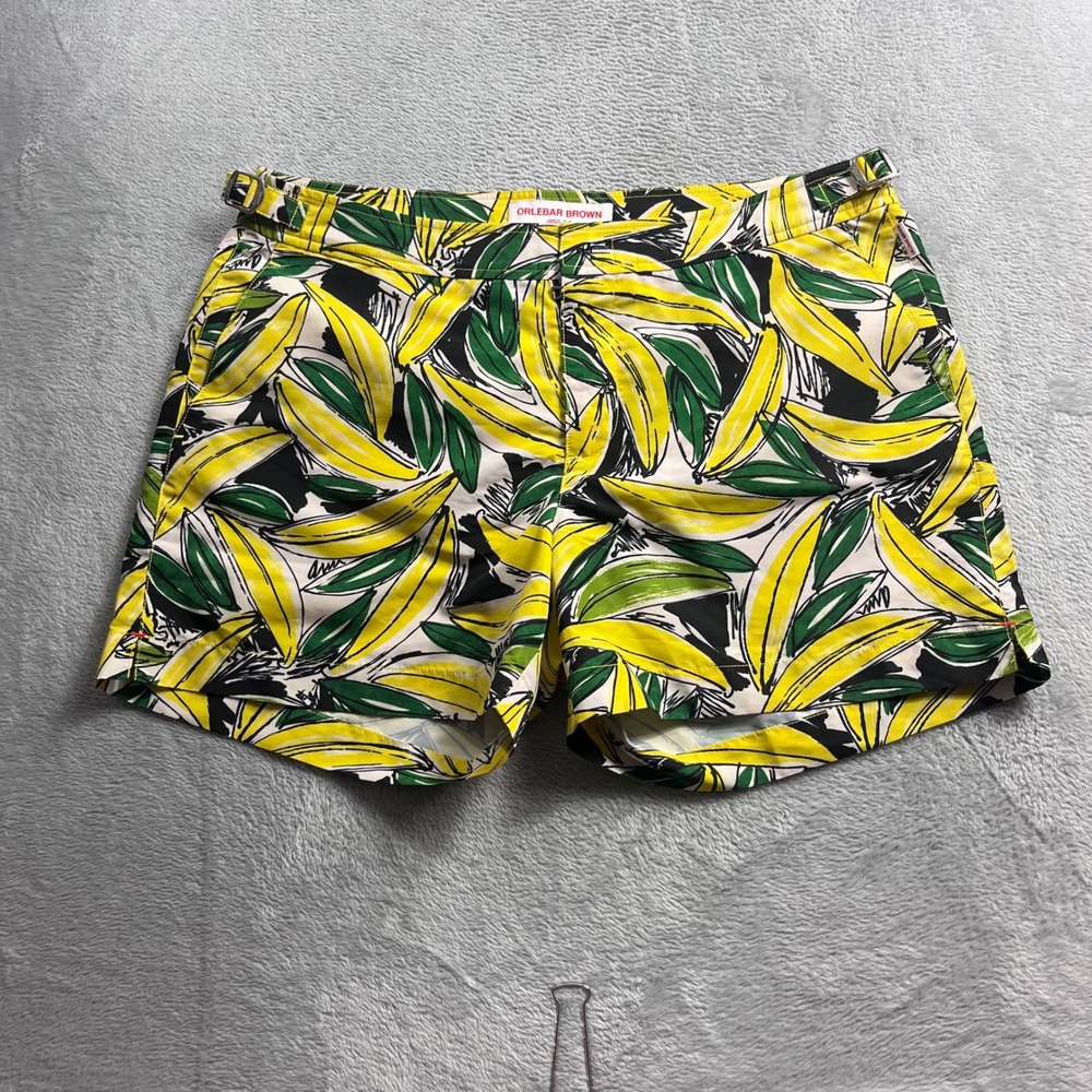 Orlebar Brown Bulldog Banana Leaf Print Swim Shorts Mens 34 Yellow Green